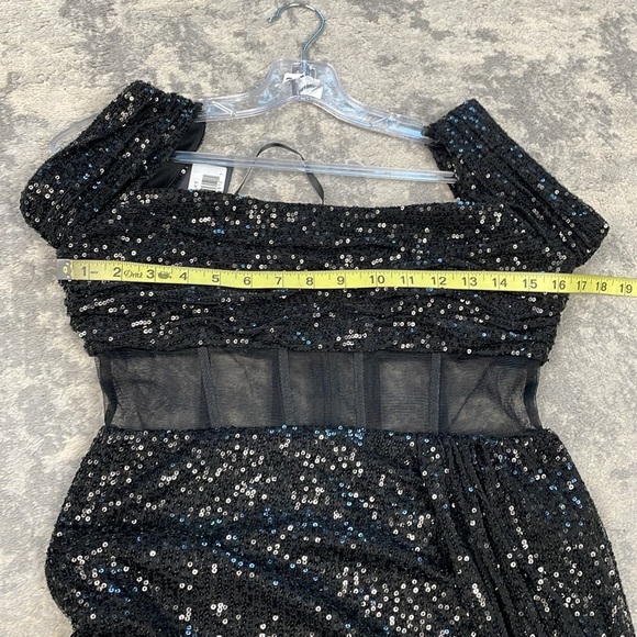 NWT Mac Duggal 11665 Off Shoulder Sequin Evening Dress Gown Sheer Corset Waist 6 - Picture 10 of 14